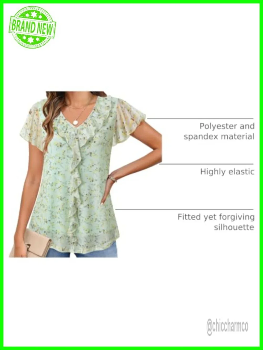 Ruffle V-Neck Short Sleeve Blouse Tunic Floral Peasant Top